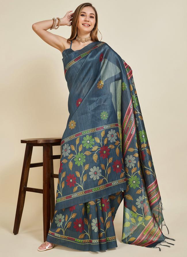 Silk Blue Traditional Wear Weaving Saree